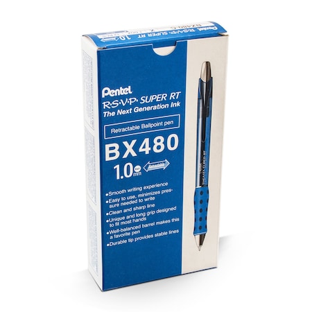 Pentel R.S.V.P. Super RT Retractable Ballpoint Pen, Blue, PK12, 12PK BX480C